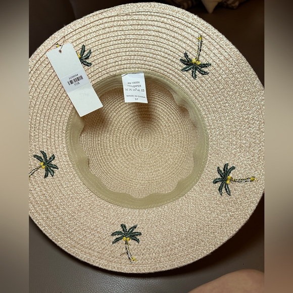 Brand New Light Pink Sun Hat with Palm Trees and Rafia Ribbon - Size 7 - 7 1/8 - Picture 5 of 6
